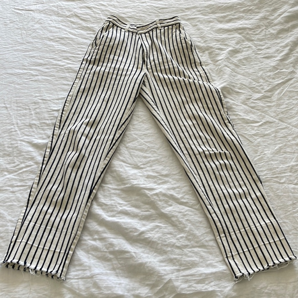 Madewell Striped Cotton Pants with Raw Hem